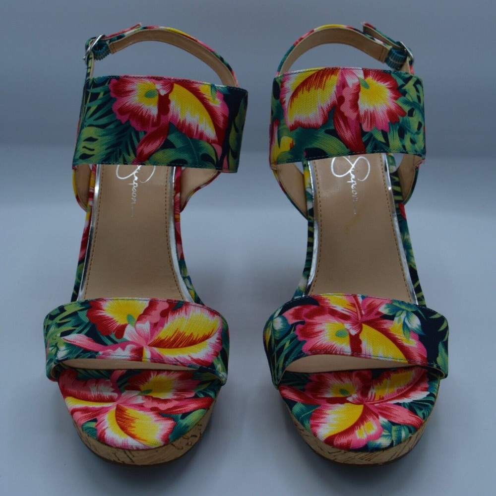 Jessica Simpson - Jeisha - Pink & Green Tropical Wedge Sandal - 9.5